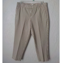 A New Day Women 14 Brown White Stripes Ankle Pants 100% Cotton Flat Fron... - £11.82 GBP