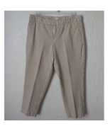 A New Day Women 14 Brown White Stripes Ankle Pants 100% Cotton Flat Fron... - £11.73 GBP