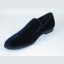 Mens Santino Luciano Shoes Soft Velvet Slip on Loafer Formal C351 Navy Blue image 4