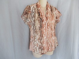 Calvin Klein top blouse P Small beige multi reptile flutter sleeves line... - $19.55