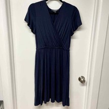 Lands End Womens Navy Blue Faux Wrap Viscose Short Sleeve A Line Dress XS/2/4 - £22.23 GBP