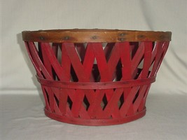 ANTIQUE SHAKER WOODEN PEACH BASKET OLD RED PAINT - $395.00