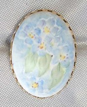 Elegant Victorian Style Handpainted Porcelain Forget-me-not Brooch 1960s... - $12.30