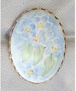 Elegant Victorian Style Handpainted Porcelain Forget-me-not Brooch 1960s... - £9.63 GBP