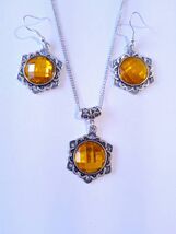 yellow silver jewelry set Victorian honey yellow set necklace earrings B... - $73.24 CAD