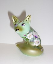 Fenton Glass Jadeite Green Bees &amp; Blooms Fox Figurine Ltd Ed #11/22 Kim Barley - £146.59 GBP