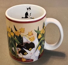 Vtg Tuxedo Cat Daffodils Mug Cup Ceramic Lang Wise Bright $18ps - £14.24 GBP
