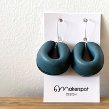 Teal Circle Leather Earrings Fortune Cookie Design with 925 Silver Ear Hooks - £17.64 GBP