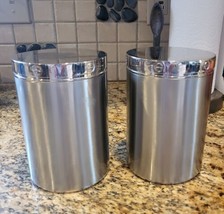 Restoration Hardware Rivet Tall Canisters 5-1/2&quot; Set/2 Brushed and Polished - £37.76 GBP