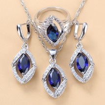 925 Mark Wedding Accessories Women Bridal Jewelry Sets With Natural Stone CZ Blu - £34.78 GBP