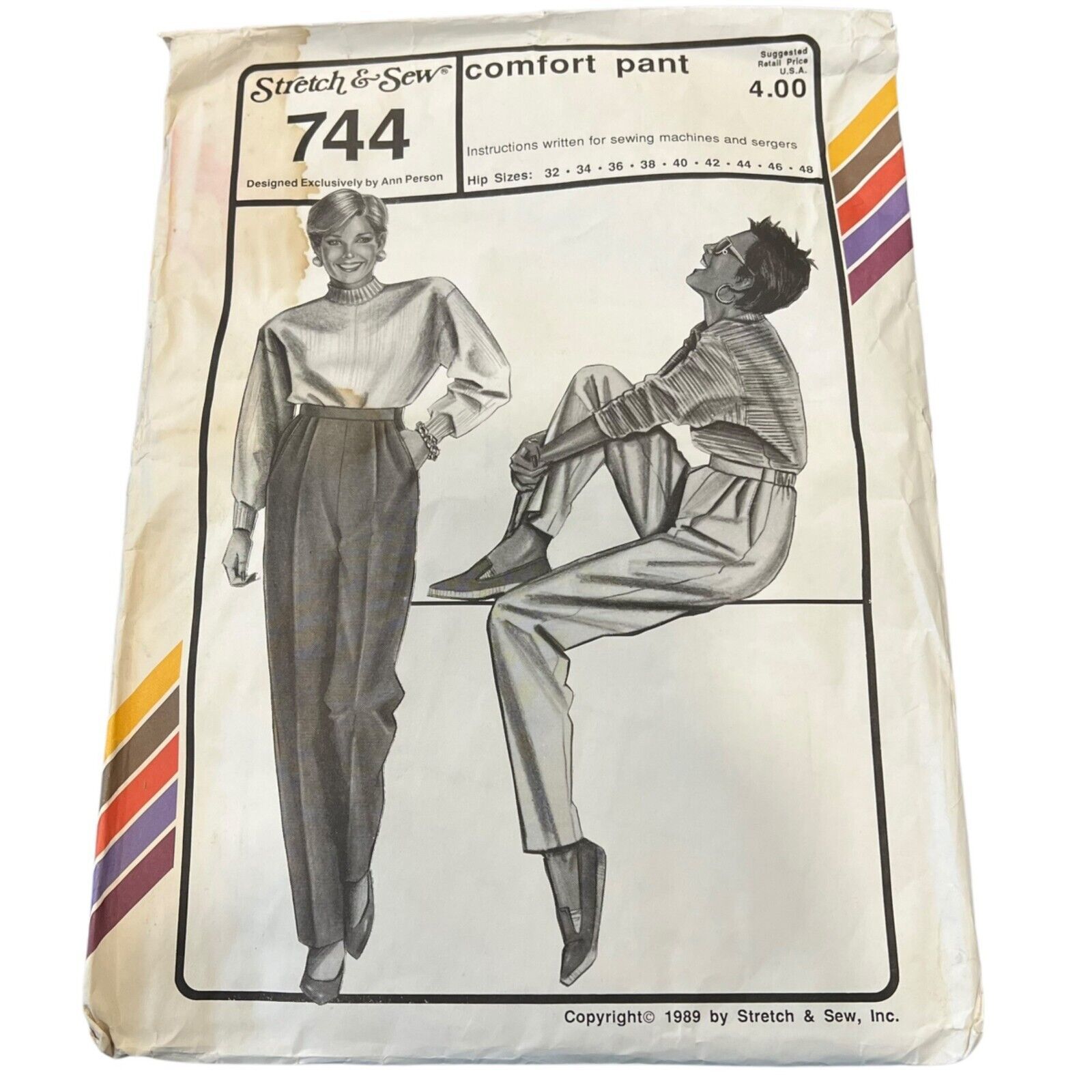 Stretch &amp; Sew 744 Comfort Pant Sewing Pattern Womens Vintage 1989 - $4.80