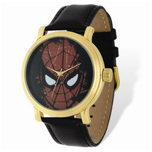 Marvel Adult Size Spiderman Black Leather Gold-tone Watch - £42.95 GBP