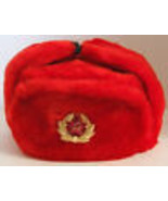 RUSSIAN AUTHENTIC USHANKA RED MILITARY HAT WITH SOVIET RED ARMY BADGE ST... - $32.61