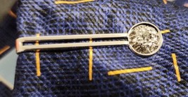 Vintage SWANK Tie Bar  CLIP CLASP STAY Silver Tone Unique Setting w/ Gra... - $11.87