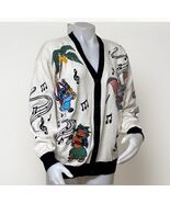 Disney Lilo Stitch Sweater Womens M Its a Small World Varsity Cardigan B... - $44.14