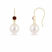 ANGARA Freshwater Pearl Earrings with Bezel Garnet 14K Solid Gold (AAAA, 8mm) - $360.05