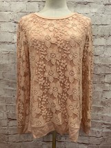 Adrianna Papell Womens Pullover Lace Shirt Long Sleeve Warm Blush Size Small NEW - £22.38 GBP