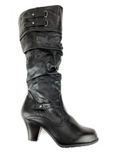 WHITE MOUNTAIN Pasttime Slouch Textured Black Ruching Zipper Heel Boots  - £31.93 GBP