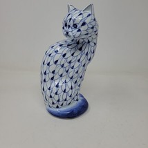 Vintage Andrea Sadek Handpainted Cat Fishnet Cobalt Blue White Ceramic Pottery - $46.74