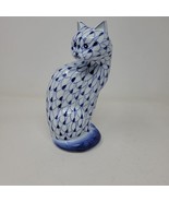 Vintage Andrea Sadek Handpainted Cat Fishnet Cobalt Blue White Ceramic P... - £36.75 GBP