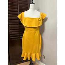 Lulus Womens Sheath Dress Yellow Low Back Off Shoulder Cap Sleeve XL New - $34.27