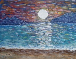 Original Seascape Painting Impressionism Ocean Sunset Monet Van Gogh Style Art - £17.47 GBP