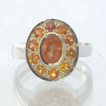 Orange Sapphire Fanta Gems Handmade 925 Silver Ladies Halo Ring size 7 Design 12 - £88.08 GBP