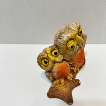 Vintage Ceramic 2 Owls Perched on Log Collectible Painted Figurine Statue 6x4&quot; - £13.23 GBP