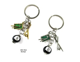 NEW Pool Billiards Table Cue Sticks Charms Key Chain, Handbag Clip, Car Charms - £14.84 GBP+