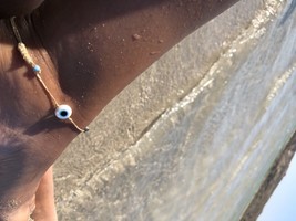 Gold string Evil eye anklet Protection jewelry Lucky gift Boho anklet br... - $123.73 MXN