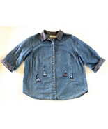 Denim Shirt Embroidered Sailboats Seagulls Granny Core Millineal 20W 2XL - £14.78 GBP