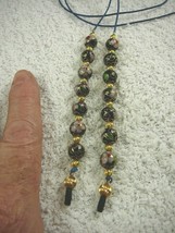 (E-3)  Black pink flower Cloisonne Eyeglass leash holder chain necklace ... - $36.99