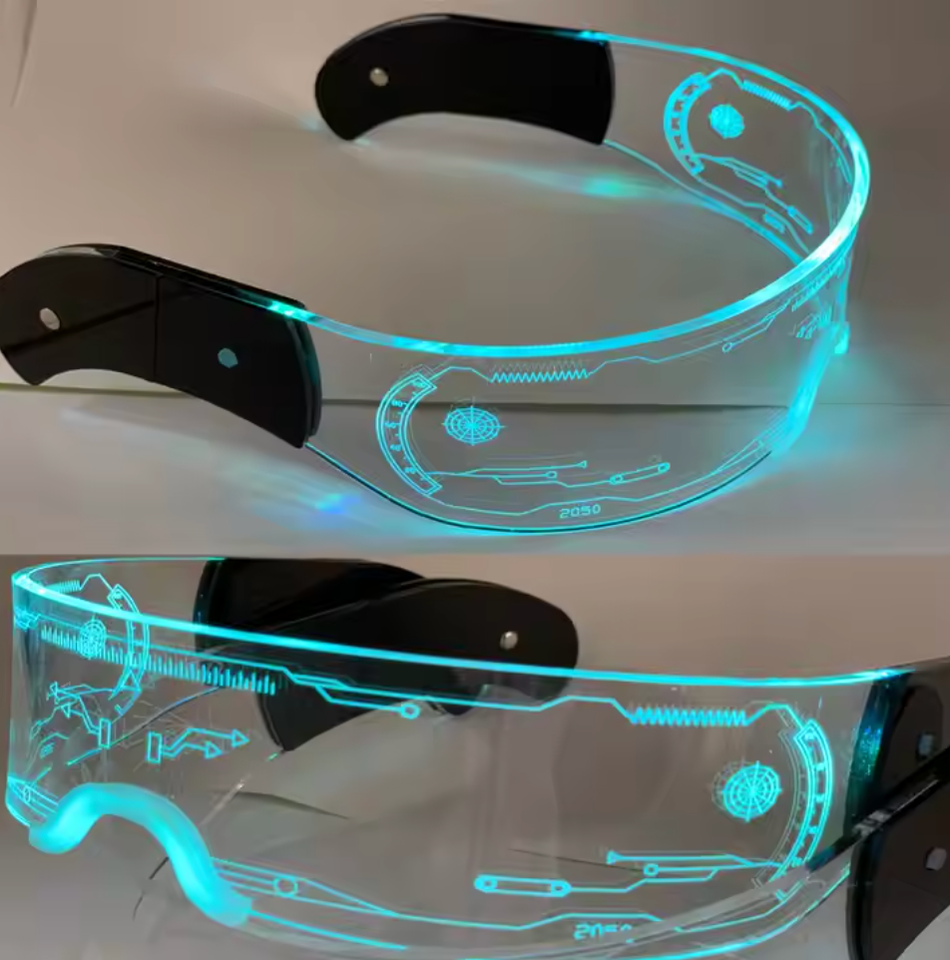 LED Light Up 7 Color Clear Lenses Visor Glasses Goggles Cyberpunk Rave ...