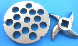 #32 x 5/8&quot;  (16 mm) hole STAINLESS Meat Grinder Plate &amp; new Sharp Swirl ... - £38.37 GBP