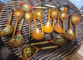 Russian Wooden Painted Spoons Lot Of 16 - £95.18 GBP