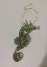 Seahorse Aqua Ornament Handblown Glass Egypt Egyptian 14K Gold trim Ocea... - $24.70
