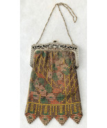 ANTIQUE WHITING &amp; DAVIS HAND-PAINTED BEADLITE ENAMEL MESH PURSE w/OPENWO... - £207.53 GBP