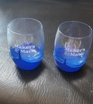 Set (2) Makers Mark 4” Bar Glasses Blue Dipped Wax Bottom Bourbon Kentuc... - $26.59