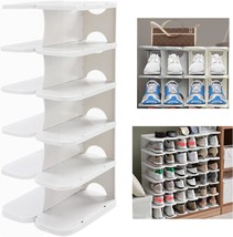 6-Tier Narrow Shoe Organizer, Adjustable Cubby Shoe Rack For Closet, Free, White - £33.53 GBP