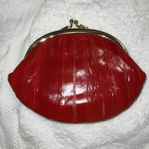 Lee Sands Red Eel Skin Vtg Coin Purse Wallet 2 Compartments - £15.43 GBP