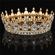 Gold Purple Queen King Bridal Crown For Women Headdress Prom Pageant Wedding Tia - £22.27 GBP