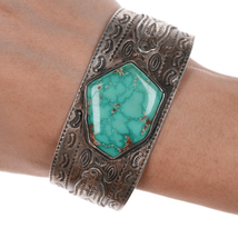 7 1/8&quot; 40&#39;s-50&#39;s Navajo Curio Thunderbird Heavy stamped cuff bracelet with - $1,287.00