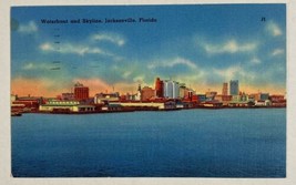 Waterfront &amp; Skyline Jacksonville,Florida Linen Postcard 1955 - £11.96 GBP