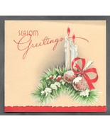 VINTAGE 1940s WWII ERA Christmas Greeting Holiday Card CANDLES RIbbon Ar... - $14.84