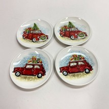 Maxcera Christmas Vintage Red Truck Beatle Bug Side App Plates Set of 4 - $39.54