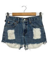 Levis 550 Shorts Girls 12 Blue Distressed Denim High Rise Frayed Hem 26x... - $27.06 CAD