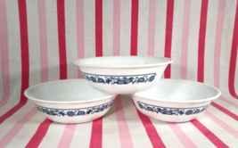 1970s Corelle 3pc Old Town Blue Cereal / Soup Bowl Set Navy Onion Floral Paisley - £14.19 GBP