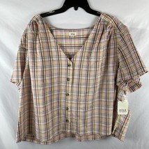 NWT Ana A.N.A 3X Women’s Colorful Plaid top Shirt Blouse V Neck Cotton - £7.53 GBP