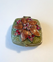 Vintage Monet Flower Enamel Keepsake Trinket Box Collectible Crystal Accents - £13.61 GBP