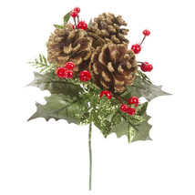 Pinecone And Holly Pick With Glitter 8 Inches - £13.50 GBP